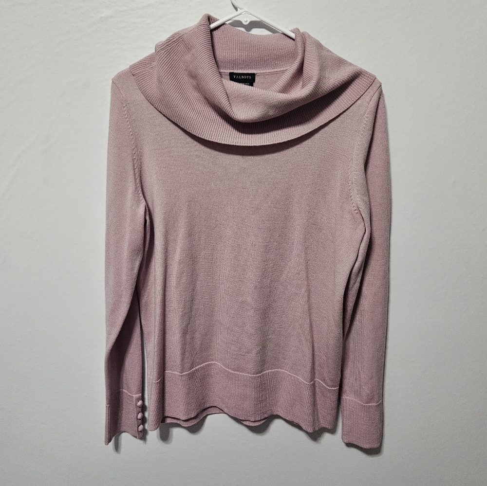 Talbots Dusty Rose Cowl Neck Sweater with Relaxed Fit and Long Sleeves
